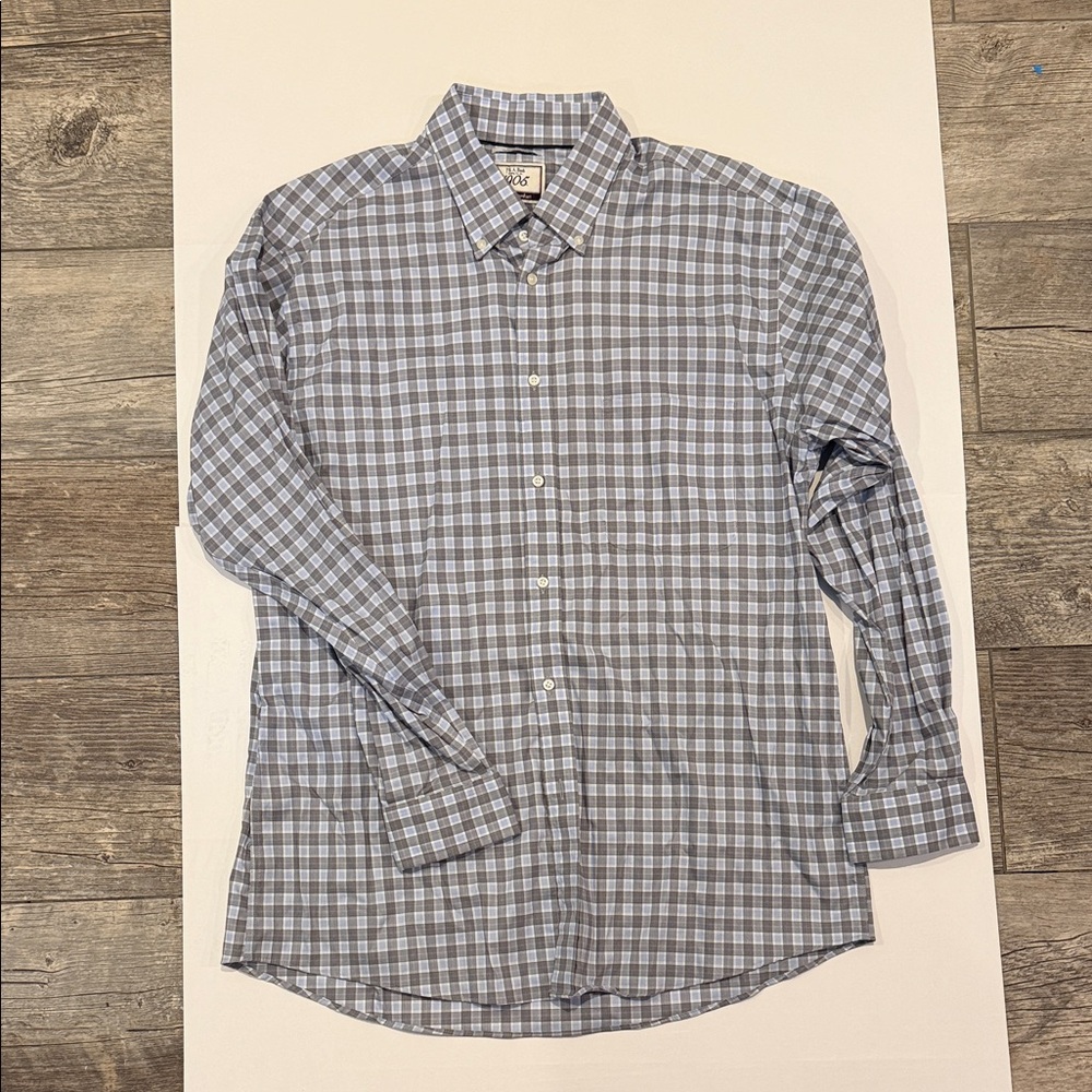Jos. A. Bank Gray, Blue, and White Plaid Shirt